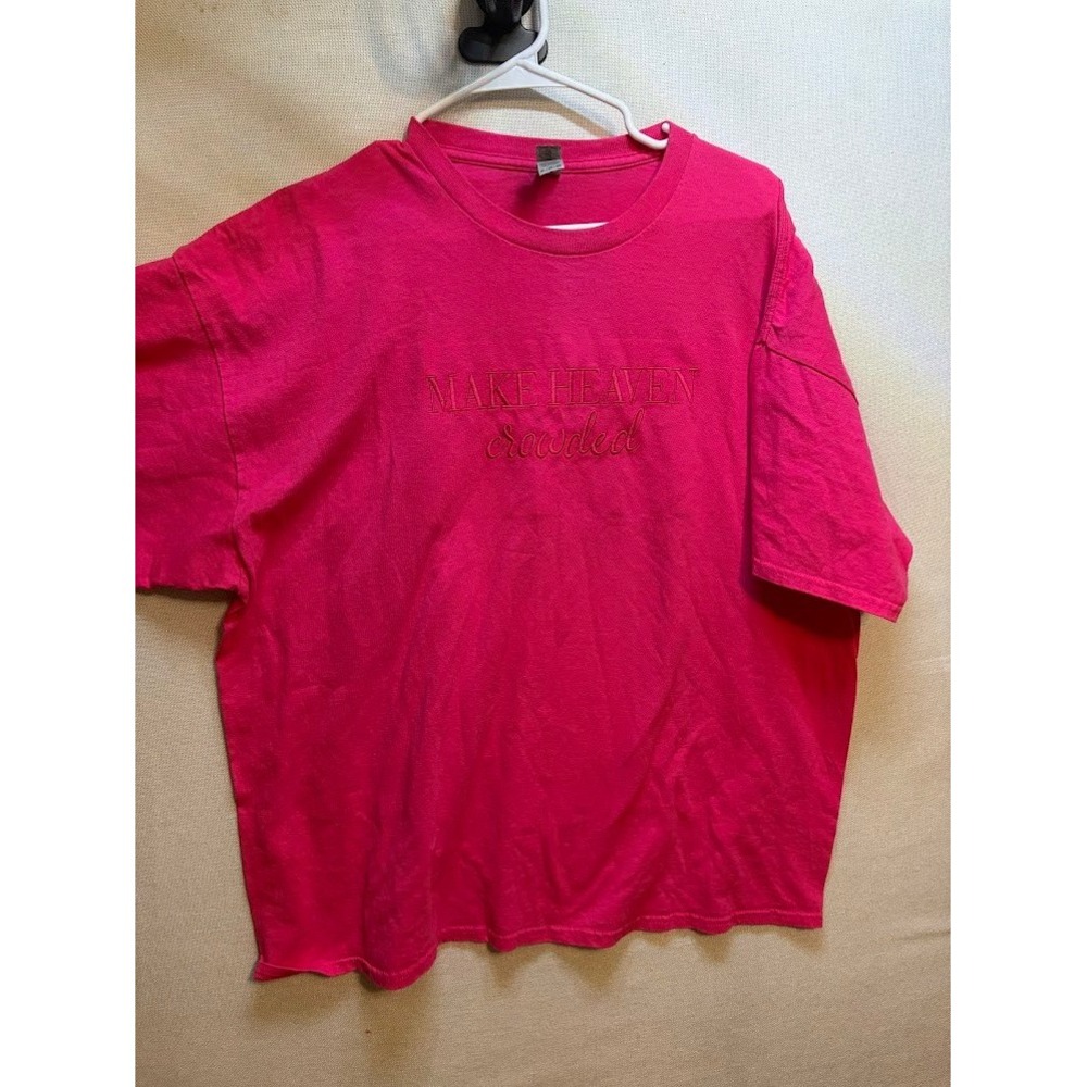Make Heaven Crowded Hot Pink Embroidered T-Shirt Womens 2X Short Sleeve Tee